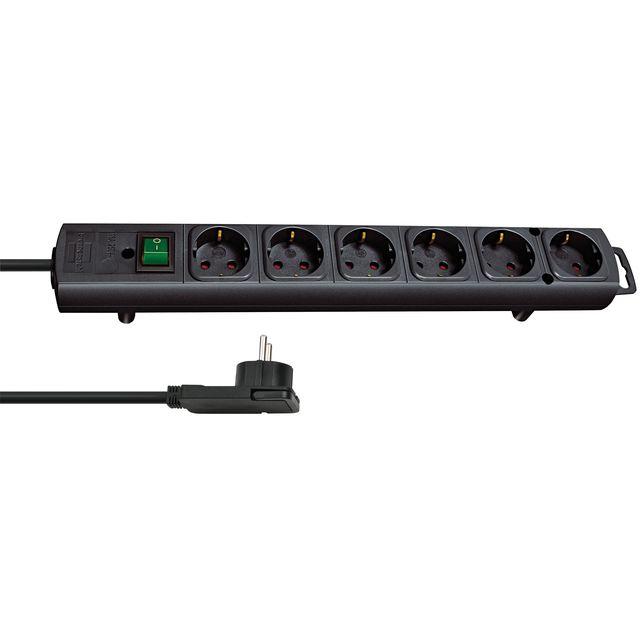 Brennerstuhl - Enchufe Comfort Plus de 6 vías con enchufe plano de 2 metros negro