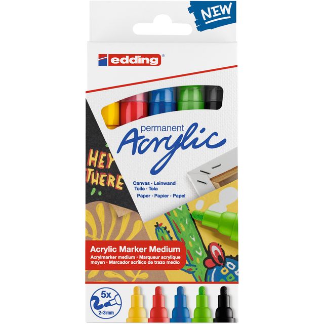 Edding - Pennarello acrilico e-5100 base media set assortito di 5 pezzi