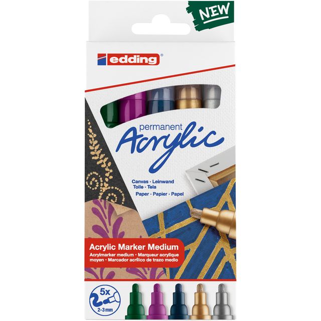 Edding - Acrylmarker e-5100 medium metallic assorti set à 5 stuks