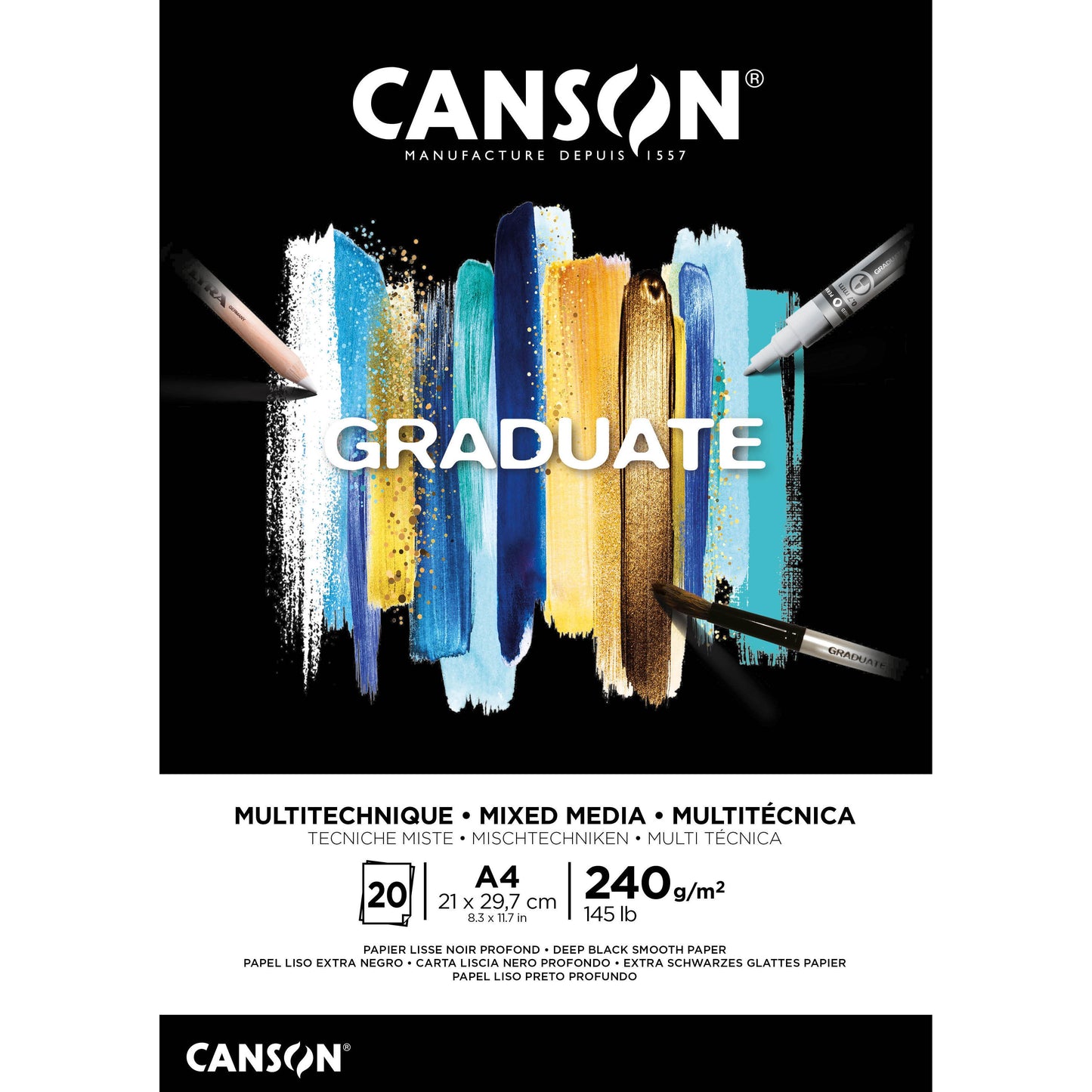 Canson - Carta tecnica mista Graduate Mixed Media 20 fogli 240gr A4 nera