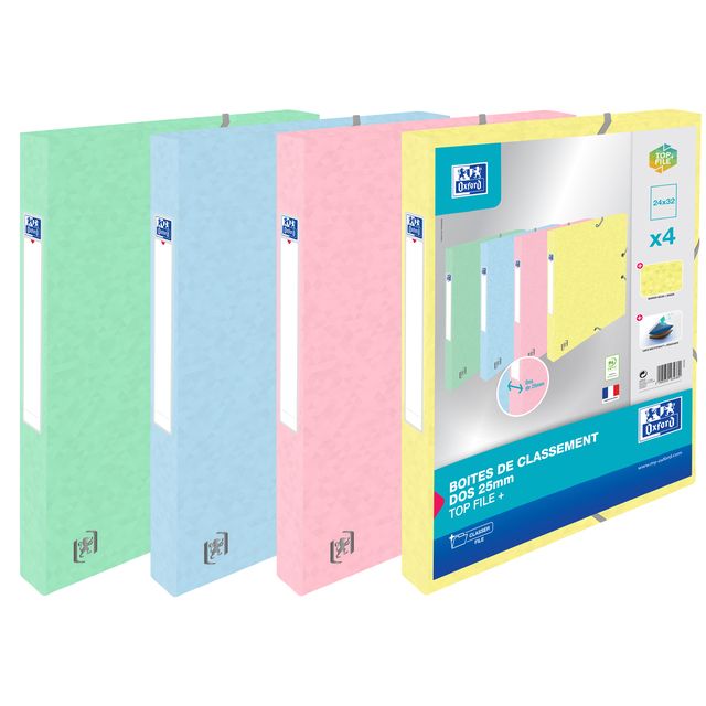 Oxford - Elastobox Top File+ A4 25mm pastel assorted 4 pieces