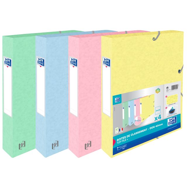 Oxford - Elastobox Top File+ A4 40mm pastel assorted 4 pieces
