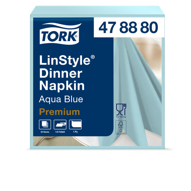 Tork - Serviette de table Linstyle pli 1/4 1 couche 390x390mm 50 feuilles bleu aqua 478880 | 240 pièces