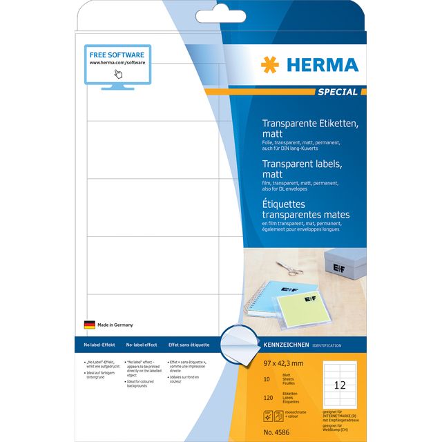 HERMA - Etiket 4586 97x42.3mm weerbestendig transparant mat 120 stuks