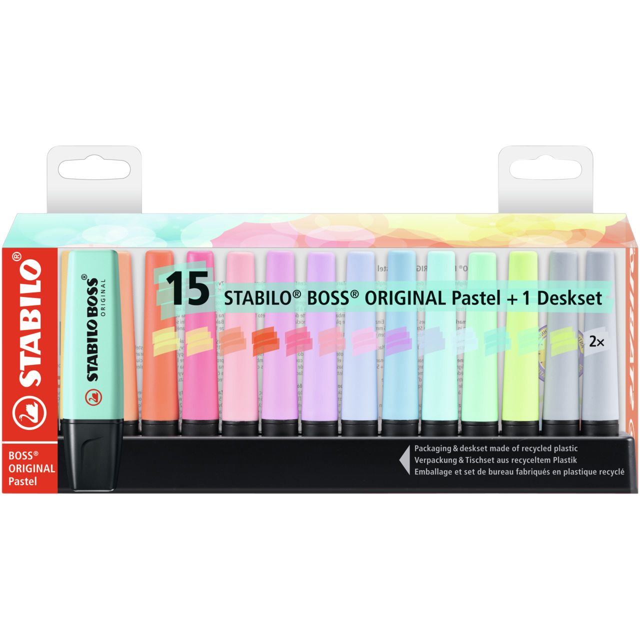 Stabilo - BOSS ORIGINAL tel desk set met pastel kleuren, markeerstift, bureauset met 15 kleuren