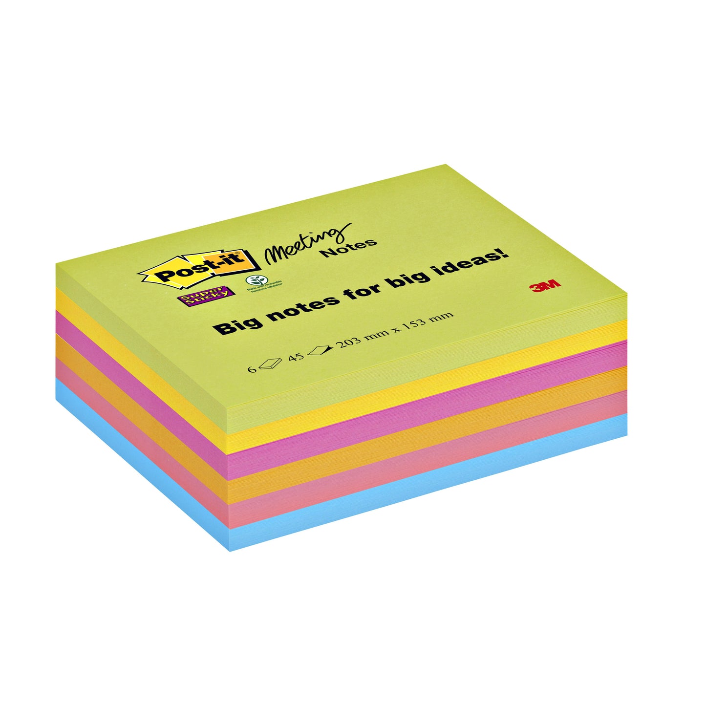 Post-it - Bloc de notas 8645 Super Sticky 203x153mm surtido 6 piezas