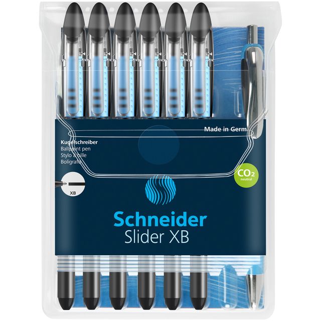 Schneider - Rollerpen Slider Basic XB zwart + 1 gratis Rave balpen | 10 stuks
