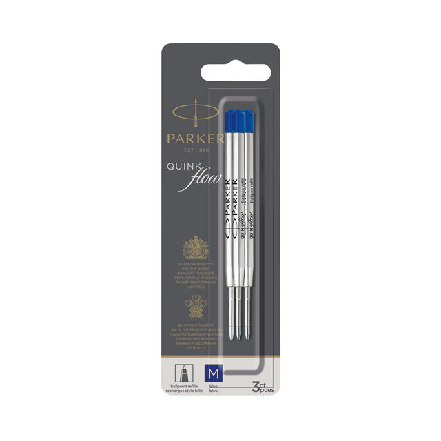 Parker - Ricarica per penna a sfera Quinkflow blu medio in blister da 3 pezzi