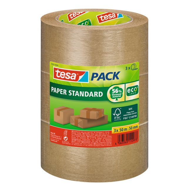 Tesa - Packaging pack® Paper Standard ecoLogo 50mx50mm brown bundle 3 rolls | 6 pieces