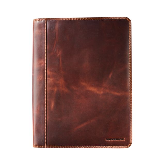 Maverick - Cartella The Original A4 con cerniera incluso blocco note in pelle marrone