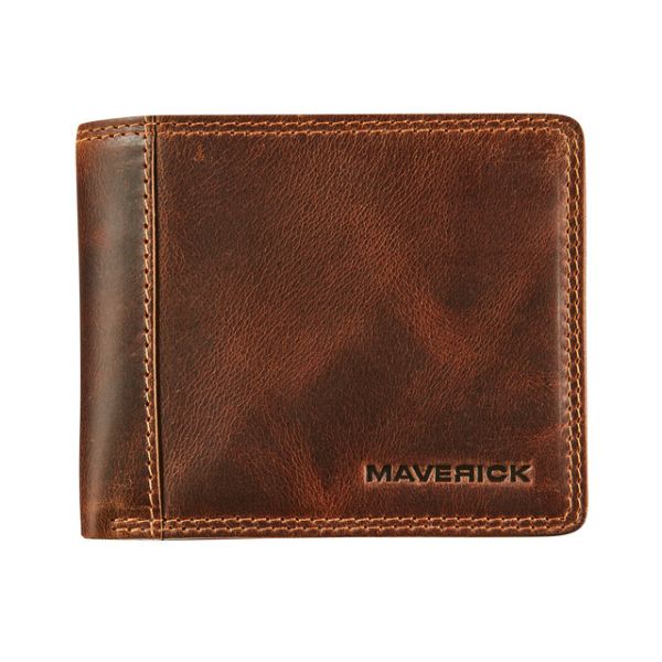 Maverick - Portafoglio The Original compatto con scomparto portamonete RFID in pelle marrone
