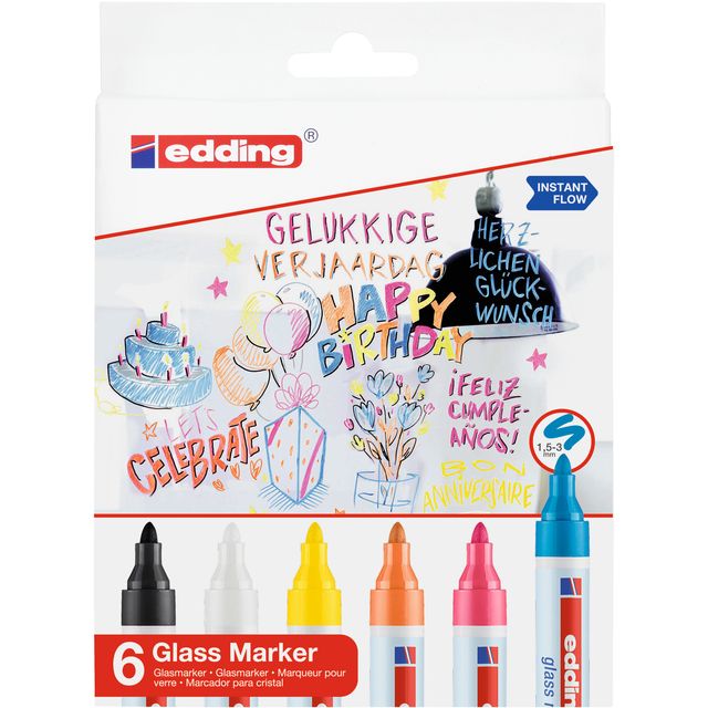 Edding - Feutre 95 tableau en verre rond 1,5-3mm incl poids et pc assortis 6 pcs | 6 pièces