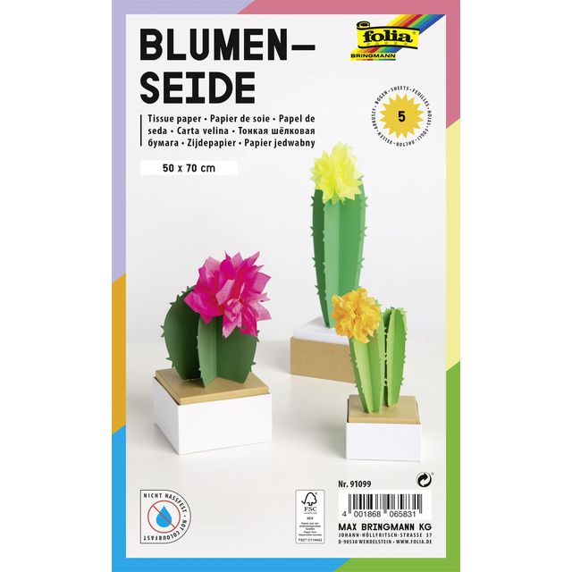 Folia Paper - Carta velina in seta Folia 50x70cm 20gr neon assortiti 5 fogli