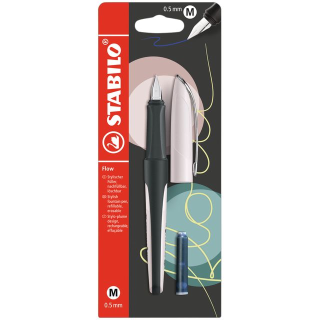 Stabilo - Vulpen Flow medium pastel rooskleurig blister à 1 stuk | 5 stuks