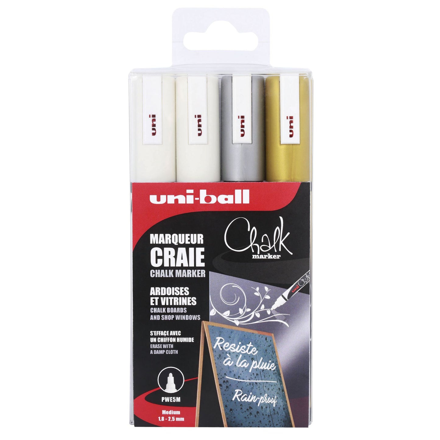 Uni-ball - Krijtstift chalk rond 1.8-2.5mm assorti set à 4 stuks