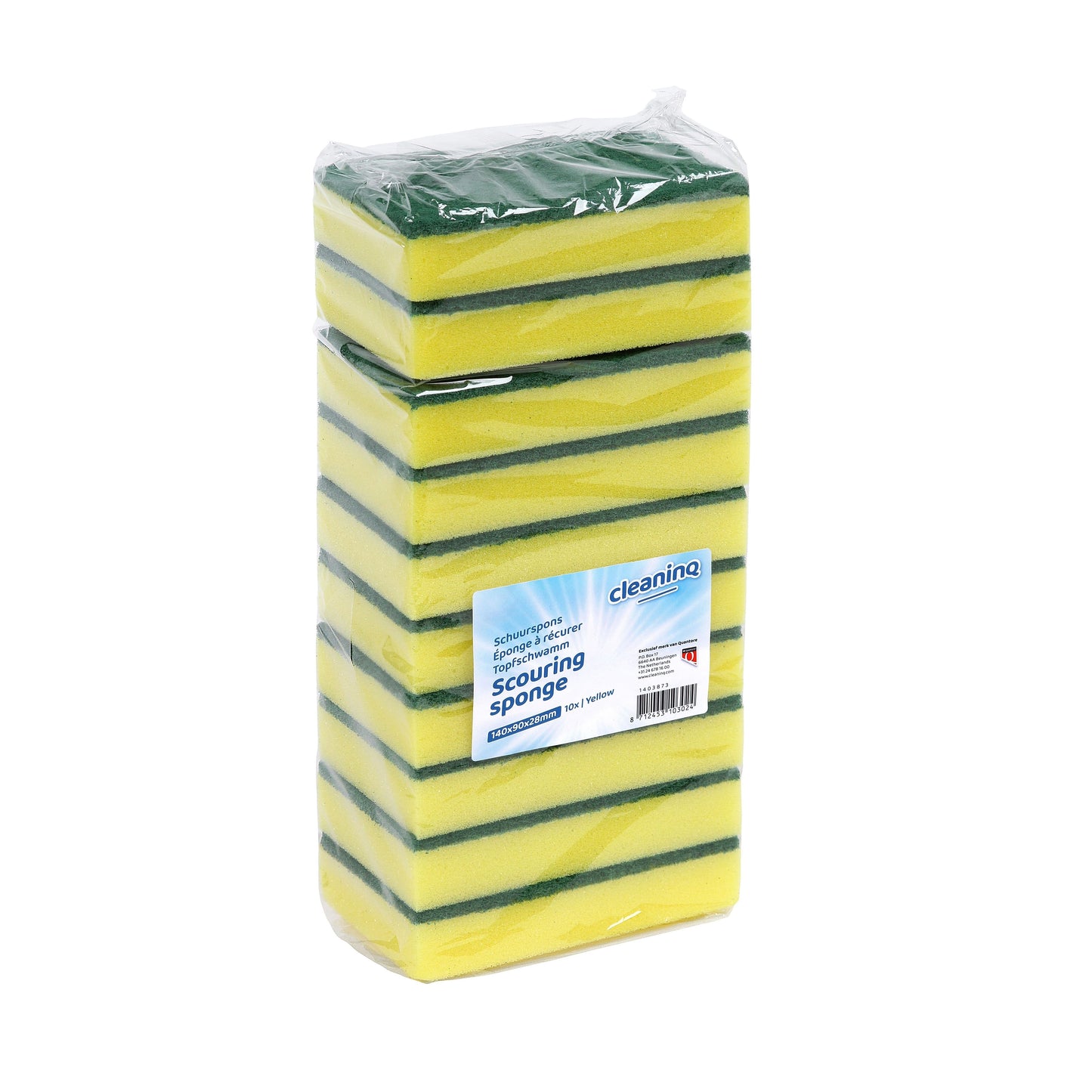 Cleaninq - Spugna abrasiva 140x90x28mm giallo/verde 10 pezzi