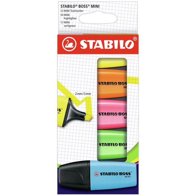 Stabilo - BOSS MINI markeerstift 5 stuk(s) Beitelvormige punt Blauw, Groen, Oranje, Roze, Geel