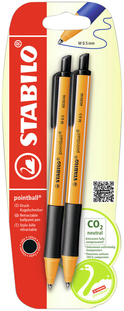 Stabilo - Balpen pointball 6030/46 m 2st zwart | 10 stuks