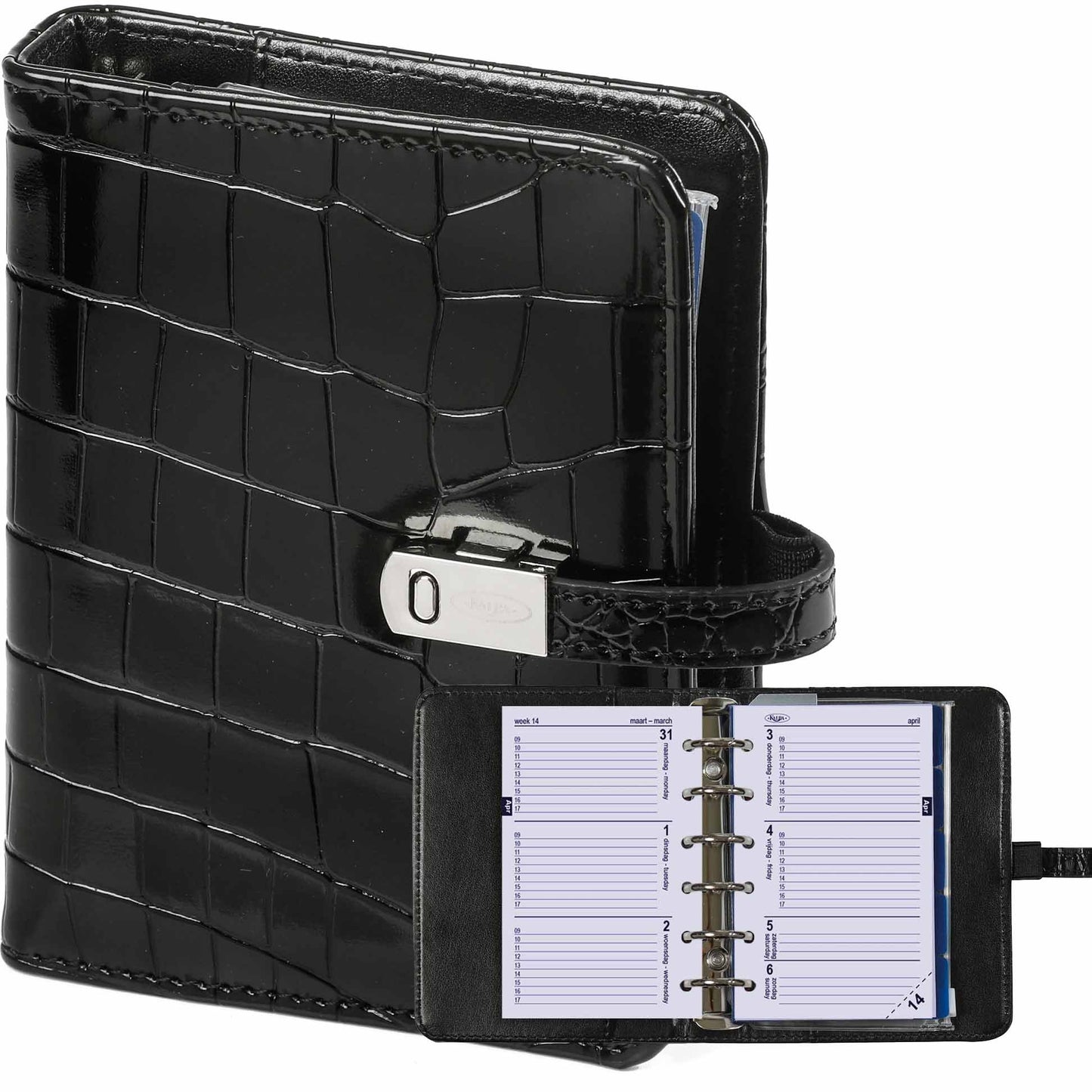 Kalpa - Organizer tascabile con agenda 2025-2026 7 giorni/2 pagine coccodrillo nero