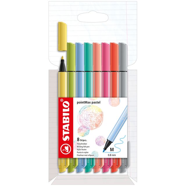 STABILO - Filzstift pointMax 488/8 medium sortierte Pastelltöne, Etui mit 8 Stück