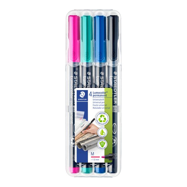 Staedtler - Viltstift Lumocolor 317 permanent M set à 4 kleuren