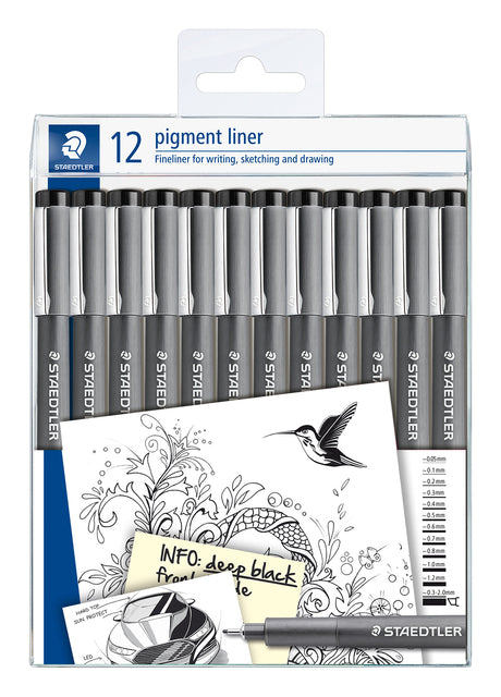 Staedtler - Fineliner Pigment 308 schwarz Set mit 12 Breiten | 10 Stück