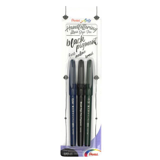 Pentel - Brushpen XSESP15 zwart blister à 3 stuks