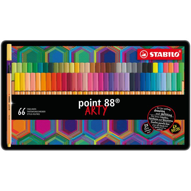 STABILO - Fineliner point 88/66 Arty fine assorted tin of 66 pieces