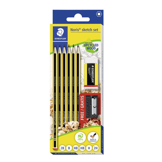 Staedtler - Potlood Noris HB blister à 6 stuks met gum en gratis slijper