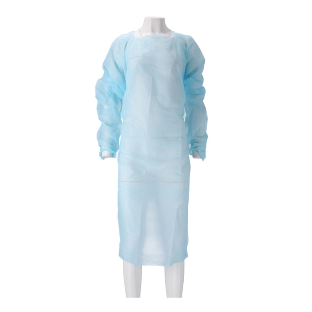 CMT - Delantal 115x105cm 30mu rugoso manga larga CPE azul 20 piezas