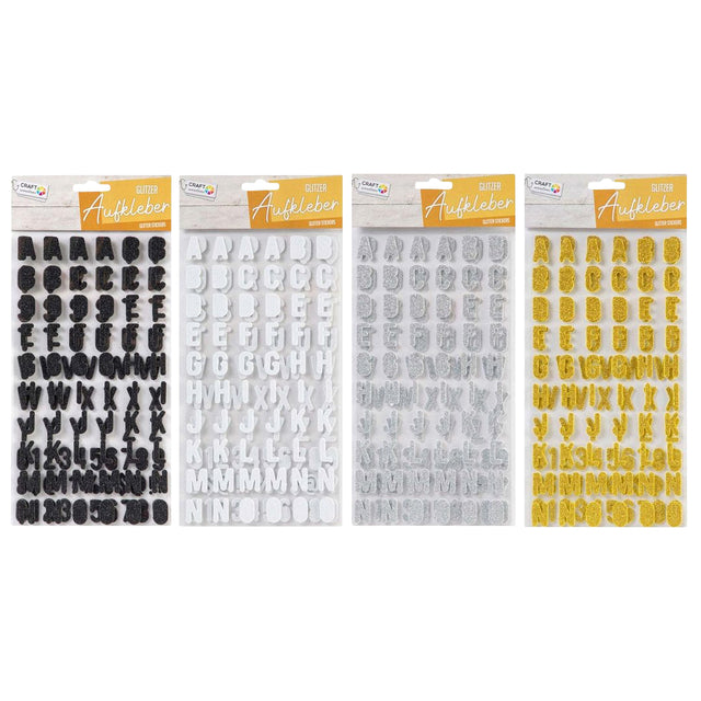 Craft Sensations - Stickers alfabet glitter zwart wit zilver 3ass | 24 stuks