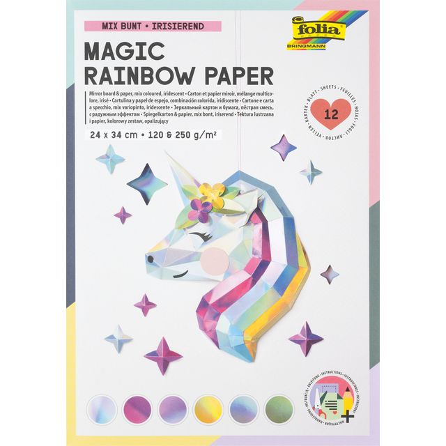 Folia Paper - Rainbow paper and cardboard Folia 24x34cm 120gr and 250gr 12 sheets 6 shades | 5 pieces