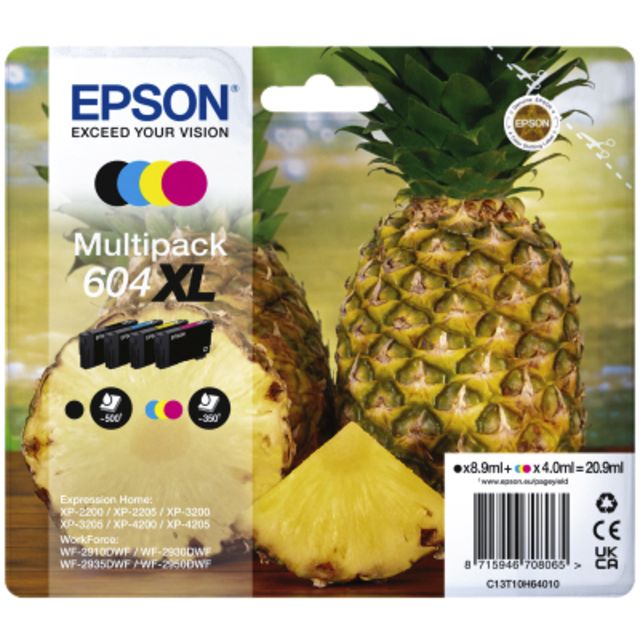 Epson - Tintenpatrone 604XL T10H64 Schwarz + 3 Farben