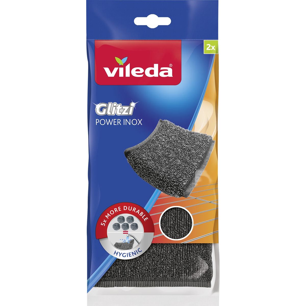 Vileda - Éponge à récurer en acier inoxydable Glitzi Power, pi 10 x 10 x 1,2 cm, paquet de 2