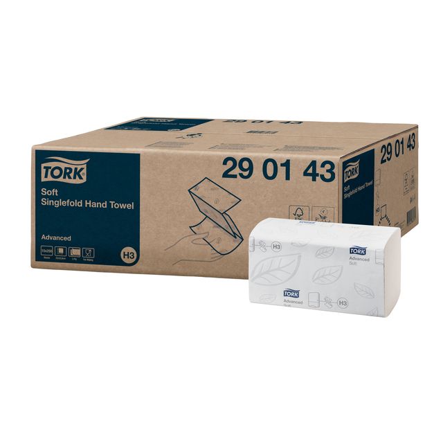 Tork - Handdoek H3 Advanced singlefold 2-laags 226x230mm 15x250 vel wit 290143