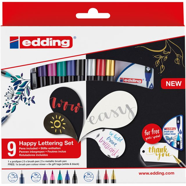 Edding - Brushpen 1340 Happy Lettering sortiertes Set à 9 Stück