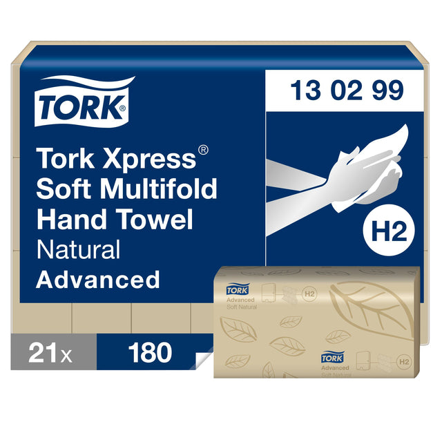 Tork - Toalla H2 Xpress Advanced multipliegue 2 capas 213x240mm 21x180 hojas natural 130299