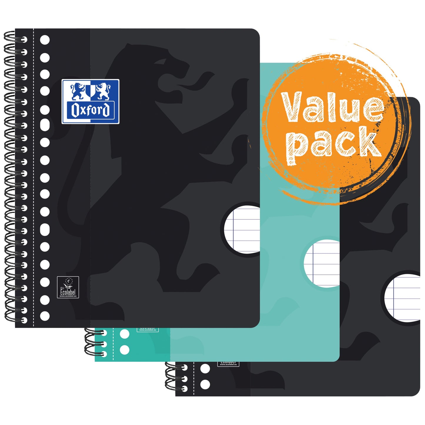Oxford - College block School A5+ line 17 trous 160 pages 80gr pack économique assorti de 3 pièces