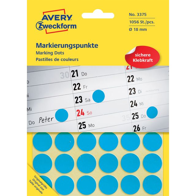 Avery Zweckform - Etichetta Zeckform 3375 rotonda 18 mm blu 1056 pezzi