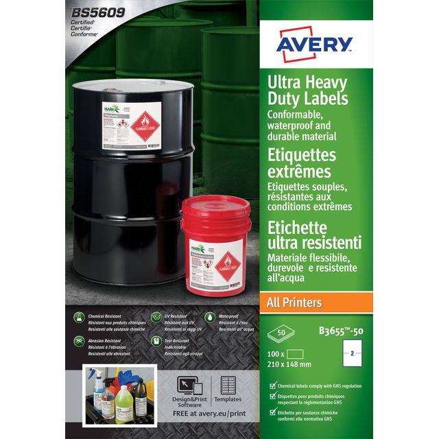 Avery - Label B3655-50 148x210mm Polyethylen weiß 100 Etiketten