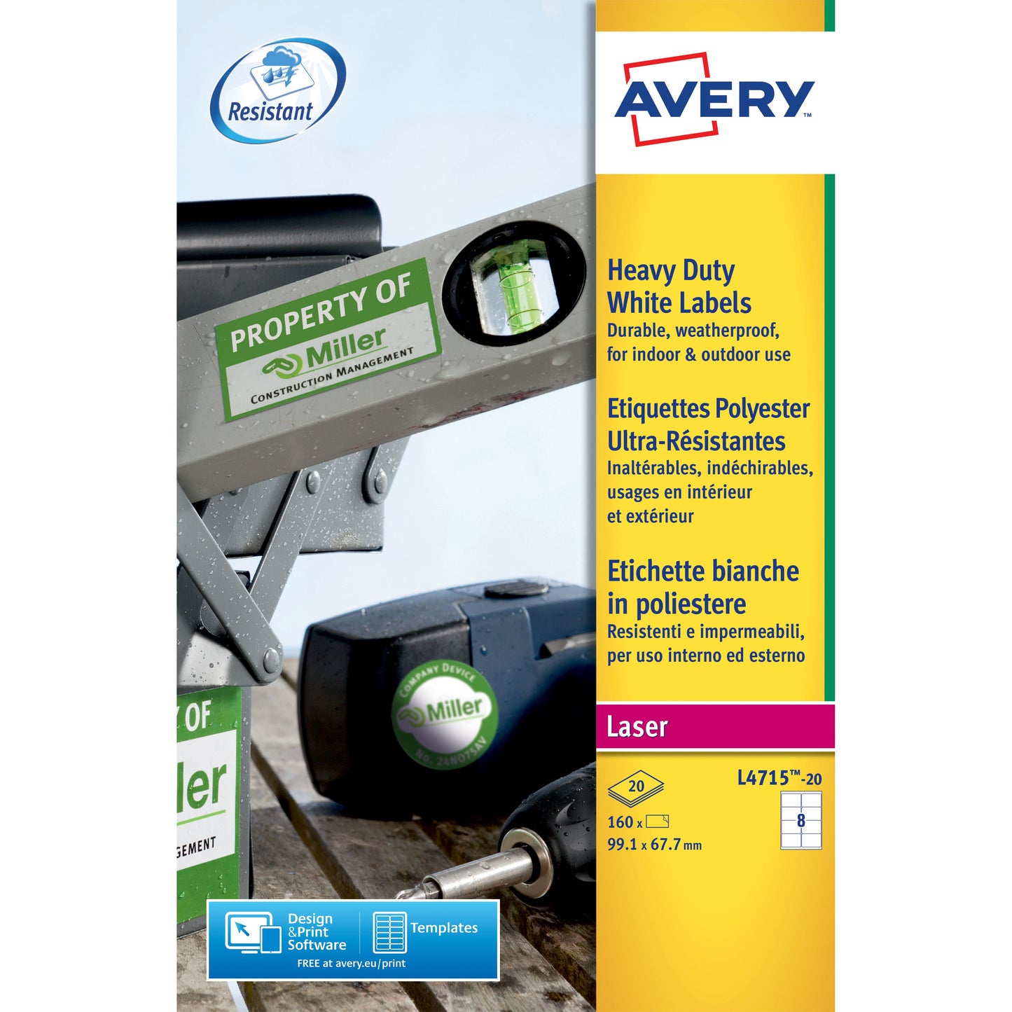 Avery - Label L4715-20 99.1x67.7mm weatherproof white 160 labels