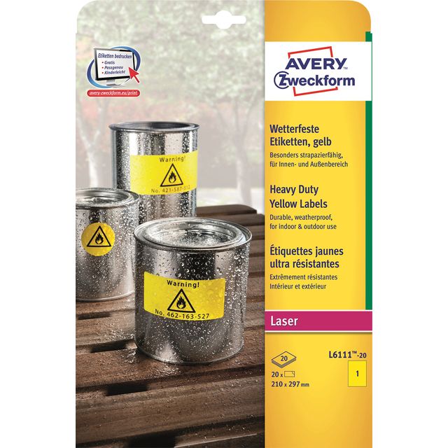 Avery Zweckform - Label Zweckform L6111-20 210x297mm yellow 20 pieces