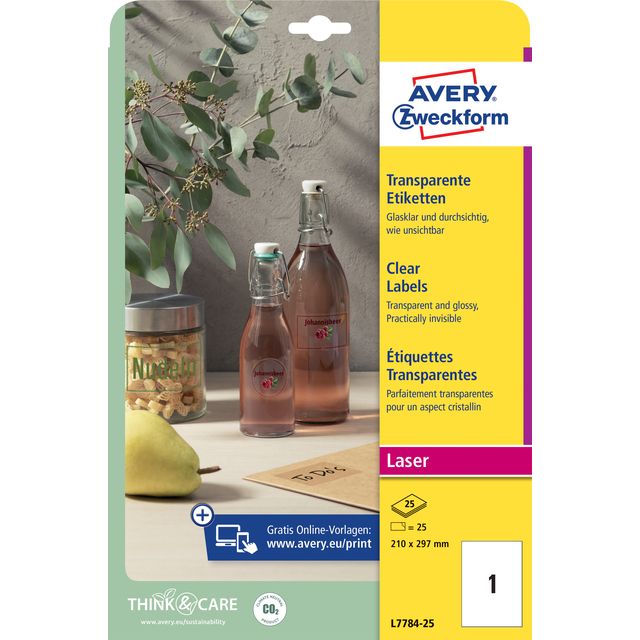Avery Zweckform - Etiket avery l7784-25 210x297mm transparant 25st