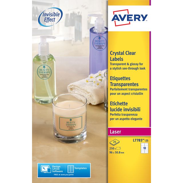 Avery - Label L7783-25 96x50,8 mm trasparente 250 etichette | 5 pezzi