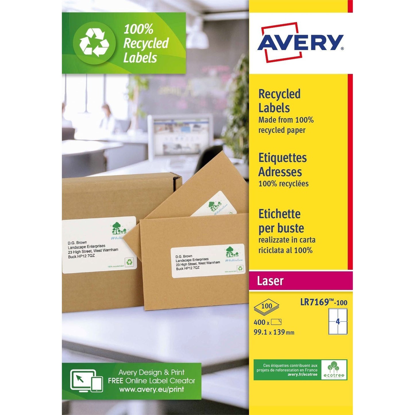 Avery - Etiket LR7169-100 99.1x139 mm recycled wit 400 etiketten | 5 stuks