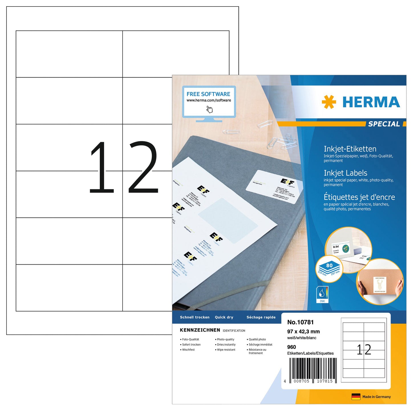 HERMA - Etiquette 10781 97x42,3mm blanc 960 pièces