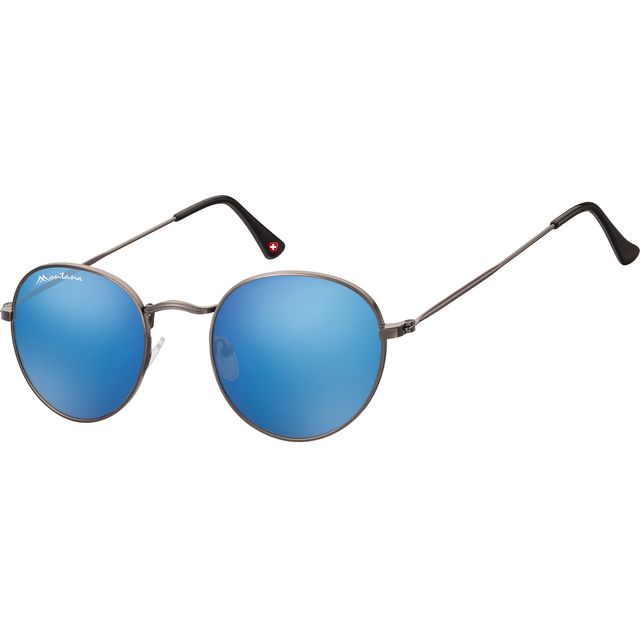 Montana – Sonnenbrille mit blauem Revo-Rundglas in Stahlfarbe