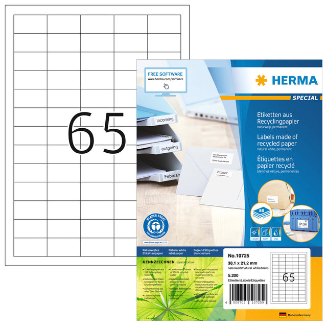 HERMA - Etiket recycling 10725 38.1x21.2mm 5200 stuks wit