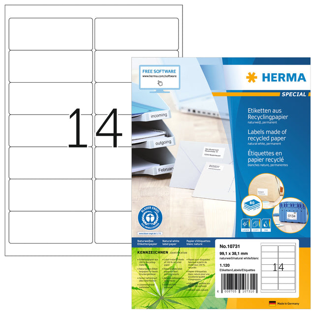 HERMA - Recyclingetikett 10731 99,1x38,1mm 1120 Stück weiß