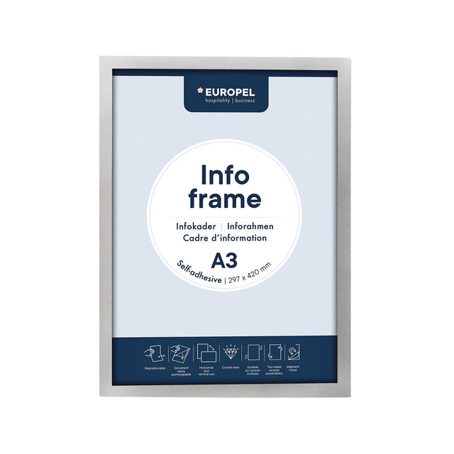 Europel - Cornice informativa staccabile autoadesiva A3 argento